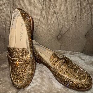 Betsy Johnson gold rhinestone Aron Loafers